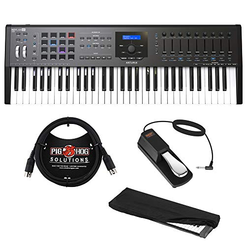 Arturia KeyLab MKII 61 Professional MIDI Controller and Software (Black) with 6ft MIDI Cable, Sustain Pedal & Keyboard Dust Cover (Medium) Bundle