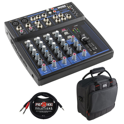 Gemini GEM-8USB Compact 8-Channel Bluetooth Audio Mixer with USB Bundle with G-MIXERBAG-1212 Padded Nylon Mixer Bag and 10' Stereo Breakout Cable