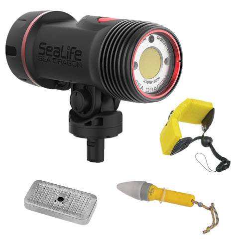 SeaLife Sea Dragon 3000F Auto Photo-Video Dive Light Head with Floating Wrist Strap, Nano Spotter & Silica Gel Metal Case Bundle