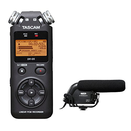 Tascam DR-05 Portable Handheld Digital Audio Recorder with Boya BY-VM190 Shotgun Microphone Kit