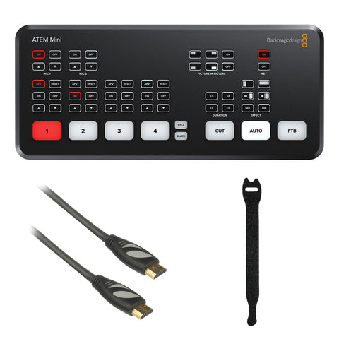 Blackmagic Design ATEM Mini HDMI Live Stream Switcher with HDA-106 HDMI Cable 6' & Fastener Straps (10-Pack) Bundle