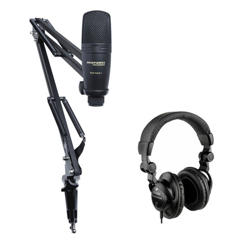 Marantz Professional Pod Pack 1 USB Microphone with Broadcast Stand, Cable Kit & HPC-A30 Studio Monitor Headphones