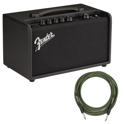 Fender Mustang LT40S Guitar Amplifier Bundle with Fender Joe Strummer Instrument Cable (13ft) Straight/Straight, Drab Green