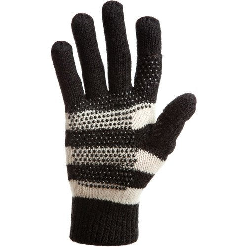 Freehands Women's Stripe Wool Knit Gloves Black Medium