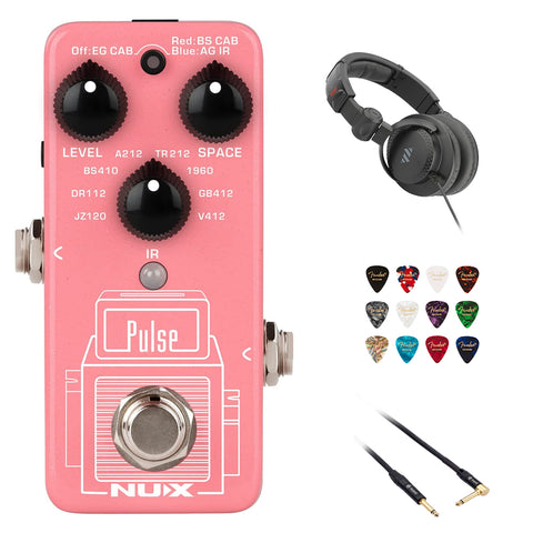 NUX NSS-4 Mini Core Series Pulse IR Loader Guitar Effects Pedal Bundle with Polsen HPC-A30-MK2 Studio Monitor Headphones, Kopul 10' Instrument Cable, and Fender 12-Pack Picks