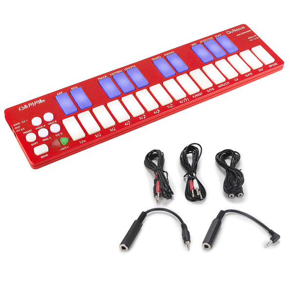 Keith McMillen Instruments QuNexus MPE MIDI-CV 25-Key USB MIDI Mini Keyboard Sequencer/Arpeggiator with Polyphonic Aftertouch Controller (Red) Bundle with Keith McMillen Instruments CV Cable Kit