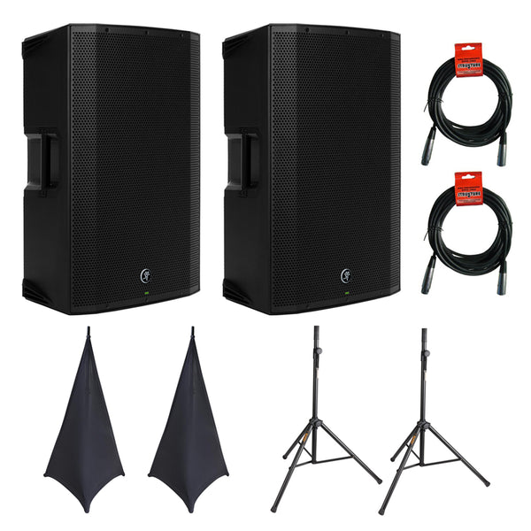 Mackie Thump12BST Boosted 1300W 12" Advanced Powered Loudspeaker (Pair) with (2) SSA100 Speaker Stand Skirt, (2) Speaker Stand &(2) XLR Cable
