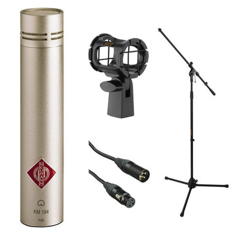 Neumann KM 184 MT Microphone (Nickel) With Suspension Shockmount & Mic Stand