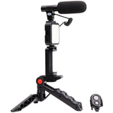 Savage Mobile Vlogging Kit with Microphone, LED Light, Phone Holder and Handheld/Tabletop Adaptable Stand for Vloggers and Youtubers