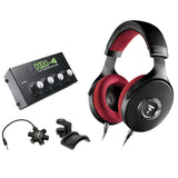 Focal Clear Professional Open-Back Over-Ear Studio Monitor Headphones (Red/Black) with Mackie HM-4 Headphones Amplifier, Headphone Holder & 5-Way Splitter Bundle