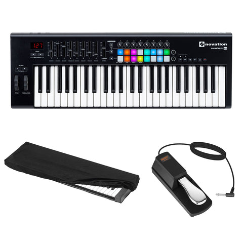 Novation Launchkey MK2 49-Key Controller with Piano-Style Sustain Pedal & Small, Keyboard Dust Cover Bundle