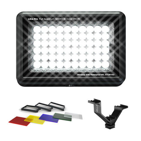 LITRA LitraPro Bi-Color On-Camera Light with Filter Set for Litra Pro Bi-Color LED Light & V-Rig 4.1" Triple Shoe Bracket Bundle