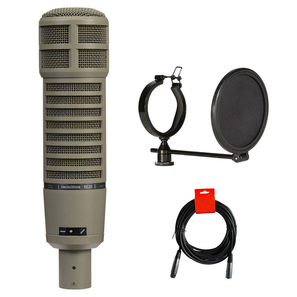 Electro-Voice RE20 Broadcast Announcer Microphone with Variable-D (Fawn Beige) Bundle with Front Address Pop Filter and XLR-XLR Cable