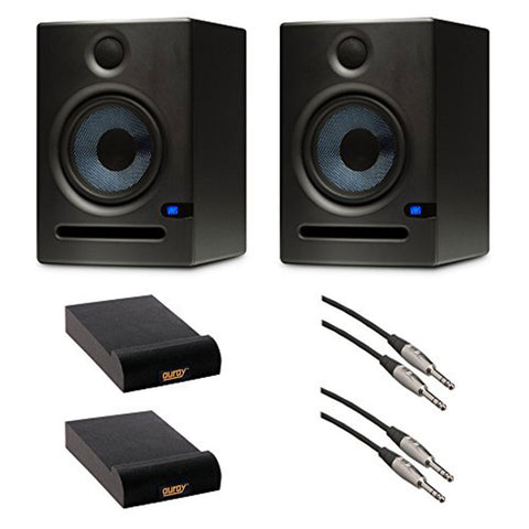 PreSonus Eris E5 Two-Way Active 5.25" Studio Monitor (Pair) Bundle with Auray IP-S Isolation Pad (Small) and Balanced 1/4" TRS Male to Male Audio Cable