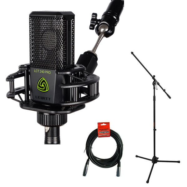 Lewitt LCT-240 Pro Value Pack Cardioid Condenser Microphone with Shockmount (Black) Bundle with Mic Stand with Fixed Boom and XLR Cable