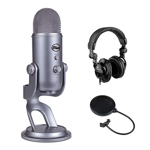 Blue Yeti USB Microphone (Cool Gray) with Polsen HPC-A30 Studio Monitor Headphones & Pop Filter Bundle