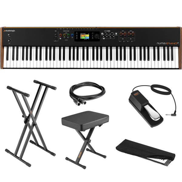 StudioLogic 88-NOTE NUMA X Piano GT Digital Musical Pro Keyboard Piano with Hammer-action Wood Keys Bundle with Keyboard Stand, Piano Bench, Sustain Pedal, MIDI Cable & Dust Cover Accessories