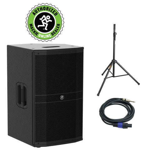 Mackie DRM215-P 1600W 15" Professional Passive Loudspeaker with PPSJ15 12 Gauge 15' Speaker Cable & Steel Speaker Stand Bundle