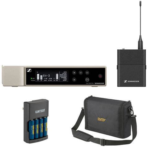Sennheiser EW-D SK BASE SET Digital Wireless Microphone System with Bodypack, No Mic (R4-9: 552 to 607 MHz) Bundle with Auray WSB-1S Carrying Bag and Watson Rapid Charger