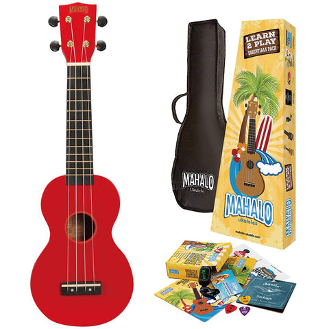 Mahalo Ukuleles Rainbow Series, 4-String Ukulele, Right, Red, Soprano (MR1RDK)