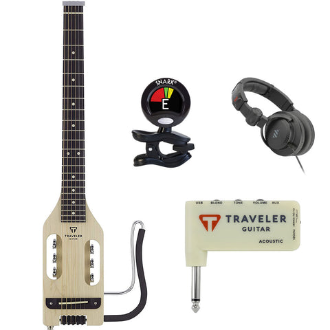 Traveler Guitar Ultra-Light 6-String Acoustic-Electric Guitar, Maple (ULA MPS) Bundle with TGA-1A Acoustic Headphone Amp, Professional Studio Headphones, and Clip-On Guitar Tuner