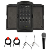 Fender Passport Conference Series 2 Portable 175W Powered PA System with Vocal Microphone, 2x Speaker Stand & 2x XLR Cable Bundle