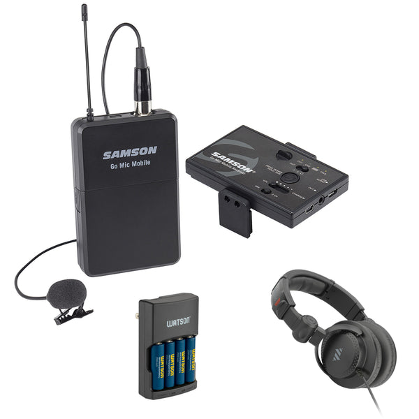 Samson Go Mic Mobile Digital Wireless System Bundle with Studio Monitor Headphones & Battery Charger