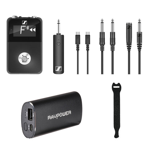 Sennheiser XSW-D Pedalboard Set with RAVPower Luster 6700mAh Charger & Fastener Straps 10-Pack Bundle