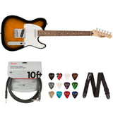 Squier by Fender Bullet Telecaster (Laurel Fingerboard, Brown Sunburst) Bundle with Fender 10ft Cable (Straight/Straight), Fender Guitar 12-Pack Picks, and Fender 2" Guitar Straps