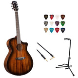 Breedlove Organic Wildwood Pro Concerto CE Acoustic-electric Guitar - Suede Bundle with Kopul 10' Instrument Cable, Fender 12-Pack Picks, and Gator Guitar Stand