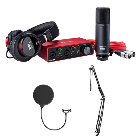 Focusrite Scarlett 2i2 Studio 3rd Gen 2-in, 2-out USB Audio Interface with Microphone & Headphones, MBS5000 Boom Arm with XLR Cable & Kellopy Pop Filter Bundle