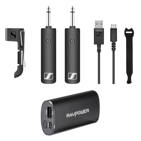 Sennheiser XSW-D Instrument Base Set with RAVPower Luster 6700mAh Charger & Fastener Straps 10-Pack Bundle