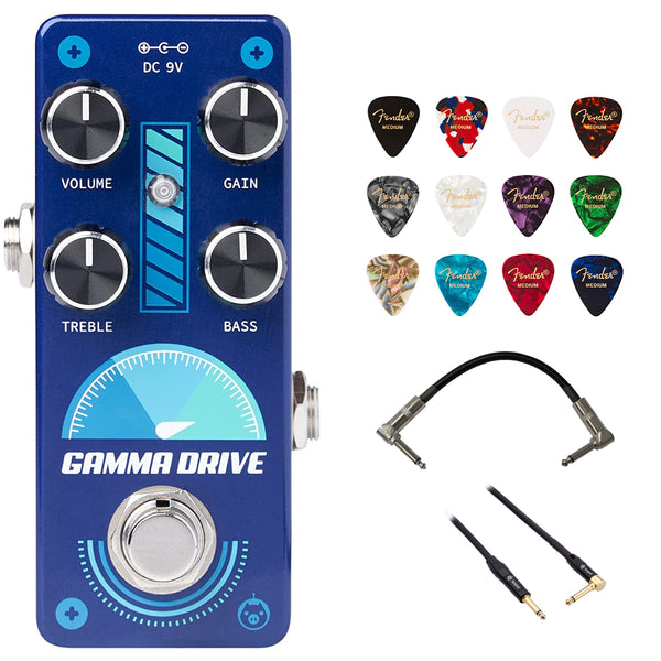 Pigtronix Gamma Drive Overdrive Pedal Bundle with Fender 12-Pack Celluloid Guitar Picks, Kopul Phone to Phone (1/4") Cable and Hosa 6" Pro Phone to Phone (1/4") Coupler
