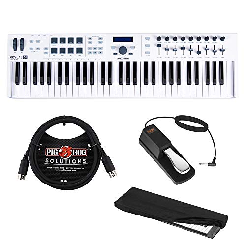 Arturia KeyLab Essential 61 Universal MIDI Controller and Software with 6ft MIDI Cable, Sustain Pedal & Keyboard Dust Cover (Medium) Bundle
