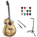 Breedlove ECO Pursuit Exotic S Concert CE Acoustic-Electric Guitar (Sweetgrass Myrtlewood) Bundle with Kopul 10' Instrument Cable, Fender 12-Pack Picks, and Gator Guitar Stand