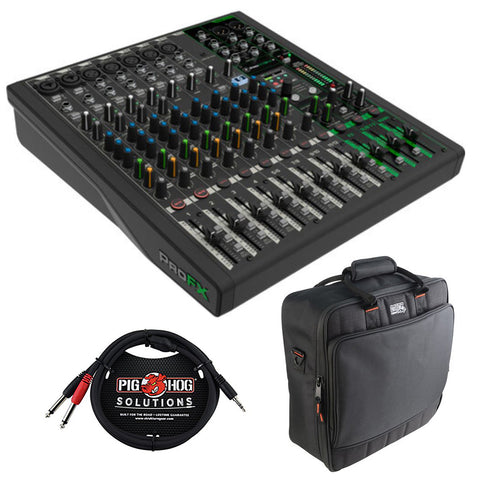 Mackie ProFX12v3+ 12-Channel Analog Mixer with Built-In FX, USB Recording, and Bluetooth Bundle with G-MIXERBAG-1515 Padded Nylon Mixer/Equipment Bag and Stereo Breakout Cable 10'