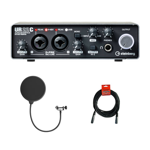 Steinberg UR22C 2IN/2OUT USB3.0 Type C Audio Interface with Kellopy Pop Filter & XLR Cable Bundle