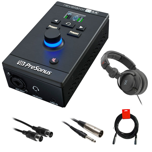 PreSonus Revelator io44 Ultracompact 4x2 USB Type-C Audio Interface Bundle with Polsen HPC-A30-MK2 Studio Monitor Headphones, 10' MIDI Cable, XLR-TRS and XLR-XR Cables