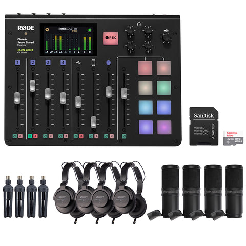 Rode RODECaster Pro Podcast Production Studio Bundle with 4x Zoom ZDM-1 Podcast Mic Pack & 32GB Memory Card