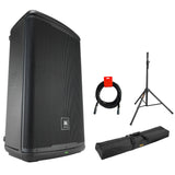 JBL Professional EON715 Powered PA Loudspeaker, 15-Inch (Bluetooth) Bundle with Steel Speaker Stand, Stand Bag 51" Interior, and XLR-XLR Cable