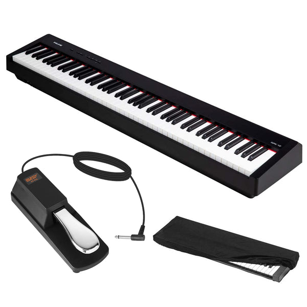 NuX NPK-10 88-Key Scaled Hammer-Action Portable Digital Piano (Black) Bundle Auray FP-P1L Sustain Pedal and Kaces Large Dust Cover