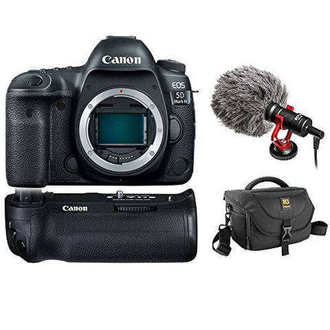 Canon EOS 5D Mark IV DSLR Camera (Body Only) with Canon BG-E20 Battery Grip, Journey 34 DSLR Bag & BY-MM1 Shotgun Video Microphone Kit