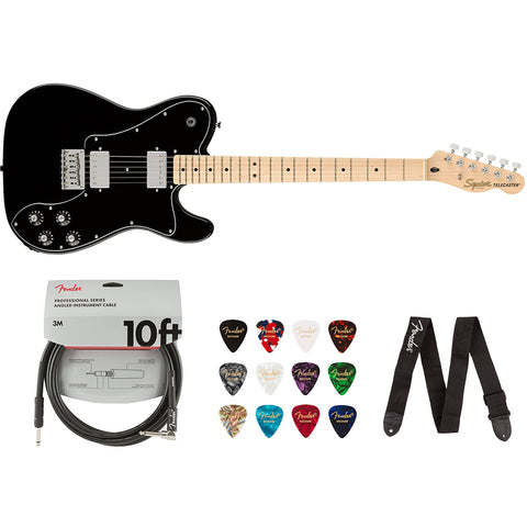 Squier by Fender Affinity Series Telecaster Deluxe (Maple fingerboard, Black) Bundle with Fender 10ft Cable (Straight/Straight), Fender Guitar 12-Pack Picks, and Fender 2" Guitar Straps