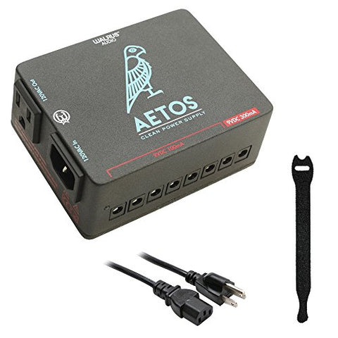 Walrus AUDIO Aetos 8-Output Power Supply with Pearstone 0.5 x 8 Touch Fastener Straps (Black, 10-Pack) and Female 3' Electrical Extension Cable