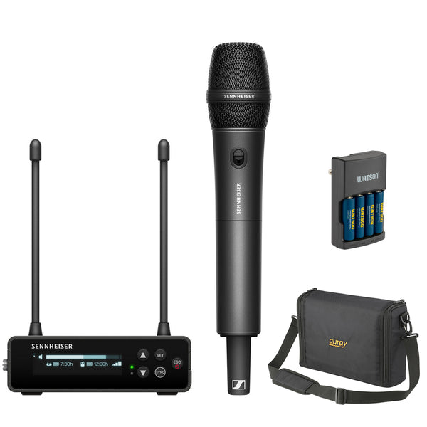 Sennheiser EW-DP 835 SET Camera-Mount Digital Wireless Handheld Microphone System (R1-6: 520 to 576 MHz) Bundle with Watson Rapid Charger with 4 AA Batteries and Auray WSB-1S Carrying Bag