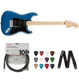 Squier by Fender Affinity Series Stratocaster (Maple fingerboard, Lake Placid Blue) Bundle with Fender 10ft Cable (Straight/Straight), Fender Guitar 12-Pack Picks, and Fender 2" Guitar Straps