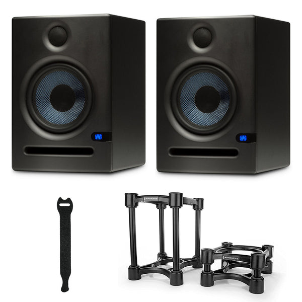 PreSonus Eris E5 2-Way 5.25" Near Field Studio Monitor (Pair) Bundle with IsoAcoustics ISO-155 Medium Speaker Monitor Isolation Stands (Pair), and 10-Pack Fastener Straps