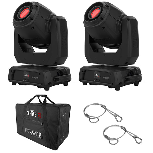 CHAUVET DJ Intimidator Spot 360 LED Moving-Head Light Fixture (2-Pack) Bundle with CHAUVET DJ CHS-360 Carry Bag and 2x S-Cable/60 Pro Lighting Safety Cable