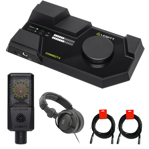 Lewitt CONNECT 6 Desktop 6x6 Dual USB-C Audio Interface Bundle with Lewitt LCT 440 PURE Mic, Polsen Studio Headphones, and XLR-XLR Cable