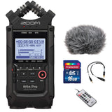 Zoom H4n Pro All Black 4-Track Portable Recorder (2022) Bundle with 16GB Memory Card, MicAttenuator Cable, Windbuster, and Remote Control for H4n